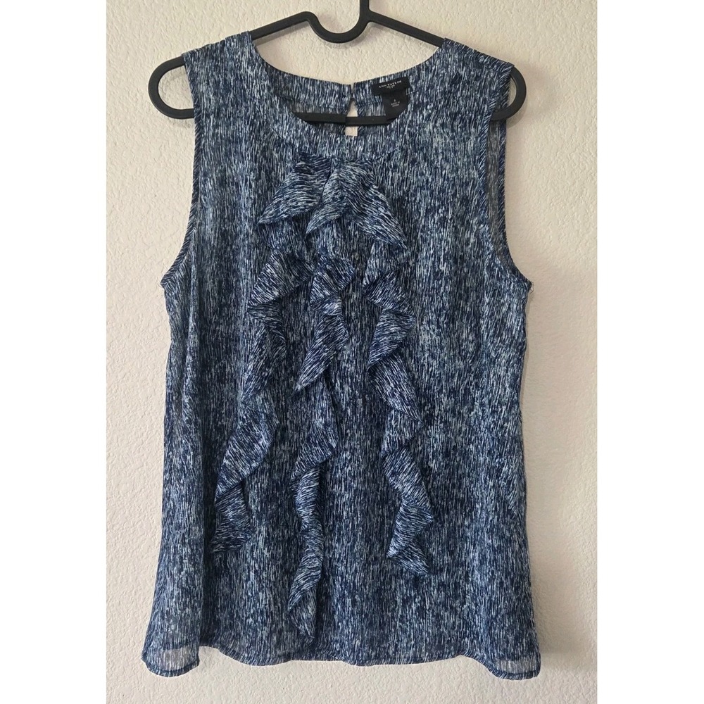 ANN TAYLOR BLUE THIN RUFFLE ACCENT BLOUSE PETITES SIZE 8 See Description